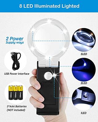 KACIOPOO 3X Magnifying Glass with Light and Stand - Magnifying Lamp LED  Dimmable Design, Magnifying Glass with Light Hands Free for Reading,  Seniors
