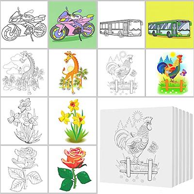 HQLESHUI 6Pcs Pre Drawn Canvas for Painting for Kids, 6 x 6” Printed Canvas  to Paint