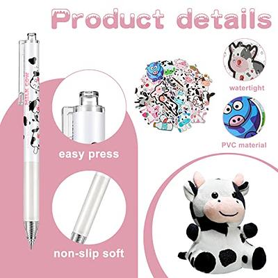 Cute Cow Pen Set 12 Cow Retractable Gel Ink Pens, 2 Cute Cow Pen 0.5 mm  Retractable Black Gel Ink Pens, 2 Cow Sticky Notes, Cute Cow Stickers for
