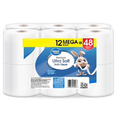 Great Value Soft & Strong Premium Toilet Paper, 24 Mega Rolls, 380