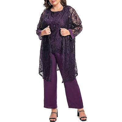 YONGHS Women's 3 Pieces Mother of The Bride Dress Pant Suits Chiffon Plus  Size Formal Evening Party Outfit Purple 4XL