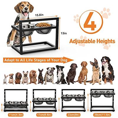 Elevated Dog Bowls, DiroPet Raised Dog Bowl Stainless Steel 1.5L/51oz, 4  Adjustable Heights Dog Bowl Stand, for Large Medium Small Dogs