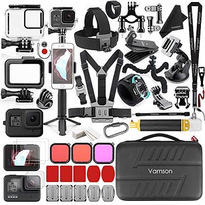 Vamson Accessories Kit for GoPro Hero 12 11 10 9 Waterproof Housing Case  Filter Silicone Protector Frame Lens Screen Tempered Glass Head Chest Strap