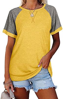 Women's Raglan Short Sleeve Crewneck T-Shirt Color Block Tunic Tshirt  Casual Loose Blouses Tops Yellow - Yahoo Shopping