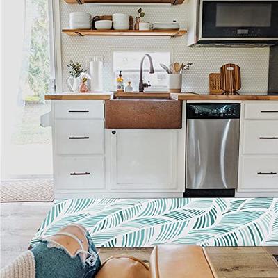 Teal Kitchen Rugs and Mats Non Skid Washable, Kitchen Mat Set of