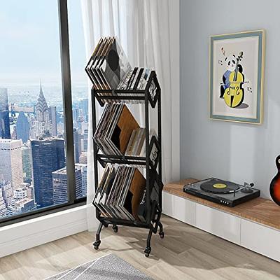 Simoretus 3 Tier Vinyl Record Storage Rack, Mobile Black Metal LP