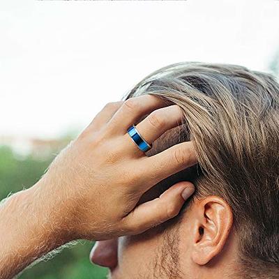 THREE KEYS JEWELRY 8mm Tungsten Wedding Ring for Men Blue High