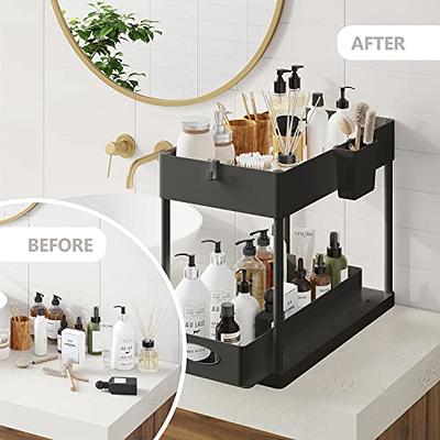 Under Sink Organizers and Storage, Bathroom Cabinet Organizer, Sink Shelf  with Utility Hooks and Side Caddy for Under Cabinet Storage