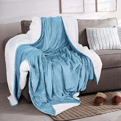 Utopia Bedding Sherpa Blanket Twin Size [Washed Blue, 90x66 Inches