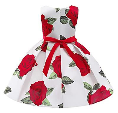 NSSMWTTC Flowers Girls Summer Dresses Kids Christmas Toddler Floral Printed  Party Dress Size 3T(White+Red,3Y) - Yahoo Shopping