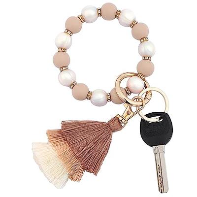 Weixiltc Large Circle Key Ring Leather Tassel Bracelet Holder Keychain Keyring for Women Girl