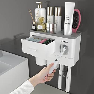 iHave Toothbrush Holders for Bathrooms, 2 Cups Toothbrush Holder Wall  Mounted with Toothpaste Dispenser - Large Capacity Tray, Cosmetic Drawer -  Bathroom Decor & Bathroom Accessories - Yahoo Shopping