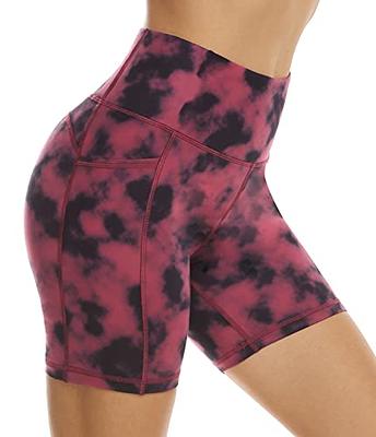 AFITNE Yoga Shorts for Women with Pockets High Waisted Printed