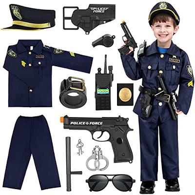 Kids Police Costume Set-7 Pcs Police Officer Dress Up for boys-Hat,Vest,  Badge,Whistle,Sunglasses,Handcuff,Baton