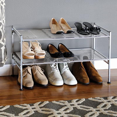 Seville Classics 3-Tier Stackable Shoe Rack Organizer, Metal, Gray 