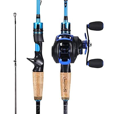 Sougayilang Baitcaster Combo Fishing Rod and Reel Full Set Right Hand Reel( Blue)