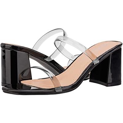 ILLUDE Women's Block Heel Double Band Square Toe