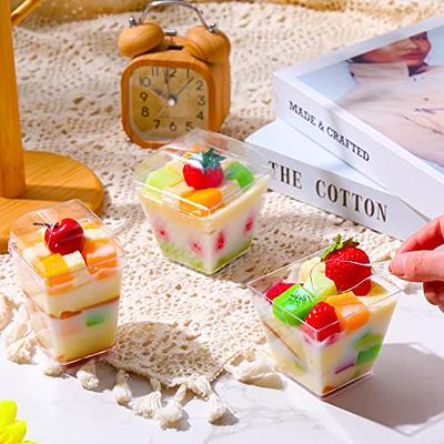 50 Pack 8 oz Square Plastic Dessert Cups with Lids and Sporks Disposable  Cake Cups Yogurt