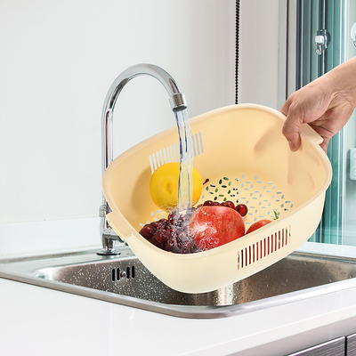 Unique Bargains Colander Strainer Basket Plastic Double Layer