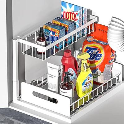 G-TING Under Sink Organizer 2 Tier, L Shaped Sliding Cabinet Basket  Organizer, Slide Out Under Cabinet Storage, Multi-Purpose Pull Out Cabinet