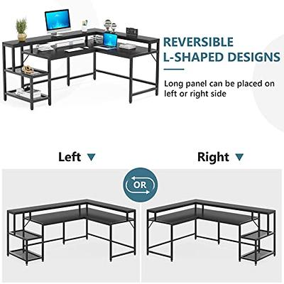 Unikito L Shaped Desk with LED Light and Power Outlet, Reversible Corner Computer  Table with Monitor Stand and Storage Shelf, Modern L- Shaped Gaming Desk,  Ergonomic Home Office Desk, Rustic Brown 