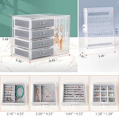 Acrylic Jewelry Box 3 Drawers, Velvet Jewellery Organizer, Earring Rings  Necklaces Bracelets Display Case Gift for Women, Girls