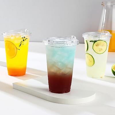 VITEVER 100 Sets - 16oz Plastic Cups with Lids and Straws