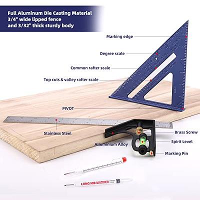 POWERTEC 80008V 16 Inch x 24 Inch Steel Framing Square with Rafter Tables,  L Shaped Tool for Carpenter Square, Woodworking Square, Right Angle Ruler