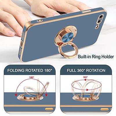 for iPhone 14 Designer Case,Luxury Elegant Phone Case with Kickstand Ring  Stand for Women Girls Soft TPU Metal Edges Shockproof Protective Cover Black