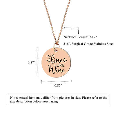 Anavia I'm Fine Like Wine Inspirational Stainless Steel Gold Disc Necklace 22mm Pendant Jewelry with Gift Box, Adult Unisex, Size: Medium