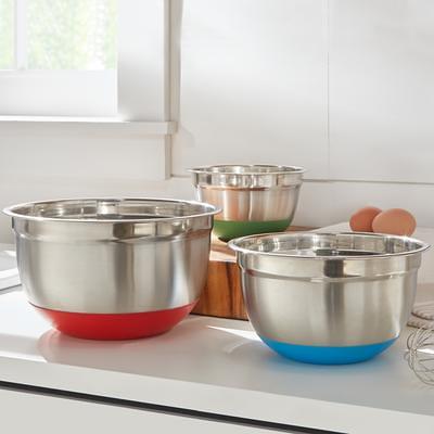 Chef Pomodoro Mixing Bowls with Lids, Stainless Steel Bowl Set, Non-Slip Silicone Base, Mixing Bowl Set - 3 Piece (1.5 qt, 3 qt, 5 qt), Bowls for