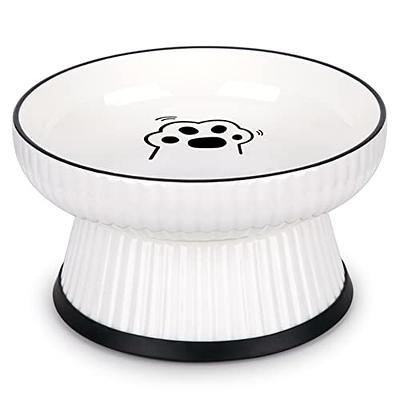 Raised Cat Food Bowl ,Elevated Cat Feeder Bowl Stand, Food & Water Cat  Bowl, Shallow Ceramic Cat Dish, Whisker Friendly No Spill Water Bowl for  Cats