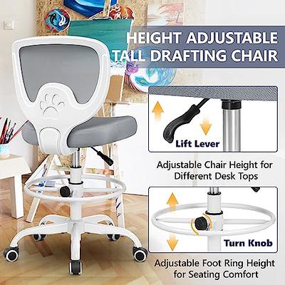 Mesh Drafting Chair Mid Back Office Chair Adjustable Height w/Footrest  Armless