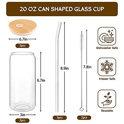 Drinking Glasses 4Pc Set-Can Shaped Glass Cups with Bamboo Lids and  Stainless St