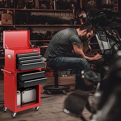 Goplus Tool Chest, 5-Drawer Rolling Tool Storage Cabinet with Detachable Top Tool Box, Black+Red