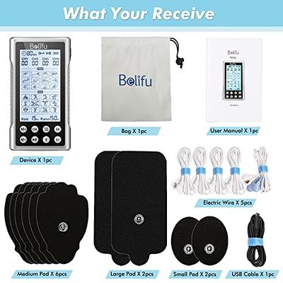Belifu 4 Independent Channel TENS EMS Unit, 24 Modes,30 Level Intensity  Muscle Stimulator Machine, Rechargeable Electric Pulse Massager with 10  Pads&5 Set Leads Wires, for Pain Relief Therapy (Silver) - Yahoo Shopping