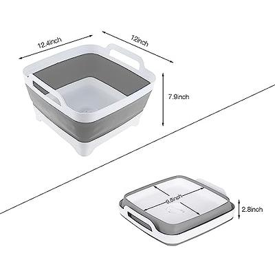 Collapsible Dish Basin with Drain Plug Portable Wash Basin Foldable Sink  Tub Space Saving Kitchen Storage Tray for Camping, RV, Vegetable Washing 9L  Capacity 