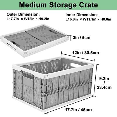 Domiella 2-Pack Crates for Storage, Storage Crates Plastic Stackable,  Collapsible Folding Crate for Office Home Kitchen Bedroom Bathroom (Large