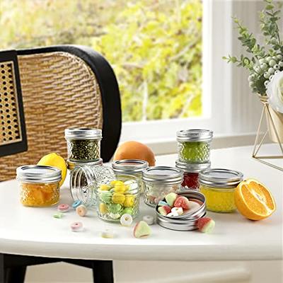 Encheng 4 oz Wide Mouth Mason Jars,Clear Glass Jars with Lids(Golden),Small Spice  Jars