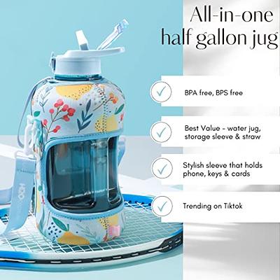 1 Gallon BPA Free Reusable Plastic Drinking Water Big Mouth Bottle Jug Container with Holder Drinking Canteen - Light Blue