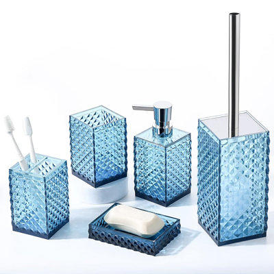 Dyiom Bathroom Accessories Set - with Trash Can Toothbrush Holder Soap Dispenser Soap and Lotion Set Tumbler Cup 8-Pieces, Dark Green