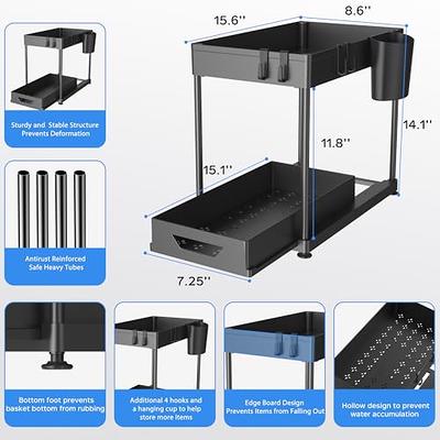 Fkprorjv Under Sink Organizers and Storage, 2 Pack Kitchen Bathroom Sink  Organizer with Hooks, 2 Tier Under Sink Cabinet Basket Storage Shelf with