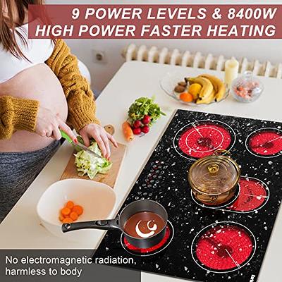 Built-in Induction Electric Stove Top 30 Inch,5 Burners Electric Cooktop,9  Power Levels & Sensor Touch Control,Easy to Clean Ceramic Glass