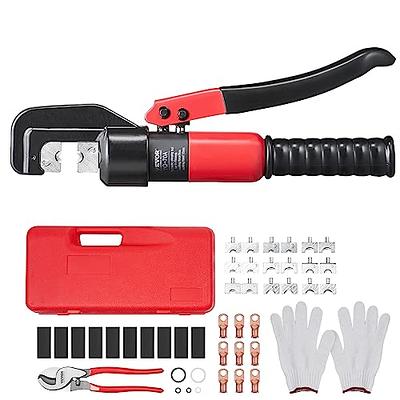 VEVOR Crimping Tool, AWG12-2/0 Copper And Aluminum Terminal Battery Lug  Hydraulic Crimper, with a Cutting Pliers, Gloves, 50pcs Copper Ring  Connectors, 8 x Heat Shrink Sleeves and a Blow Moulded Case 