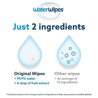 WaterWipes Plastic-Free Original Baby Wipes, 99.9% Water Based Wipes,  Unscented & Hypoallergenic for Sensitive Skin, 60 Count (Pack of 12),  Packaging