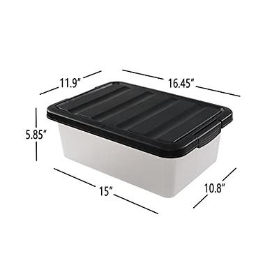 Tyminin Black Plastic Storage Bin with Clear Lid and Grey Handle, 6 Packs