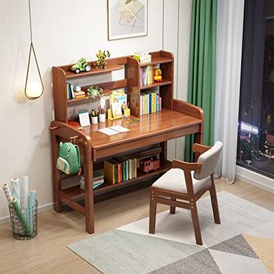 Bamboo Kids Study Desk and Chair Set with Bookshelf | Costway