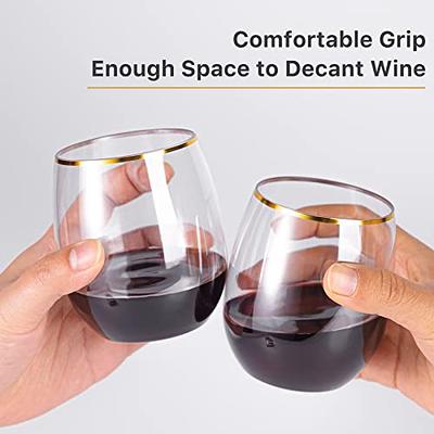 32 Pack Stemless Plastic Wine Glasses Disposable 12 oz Gold Rim - Shatterproof Recyclable and BPA-Free, Stylish Drinkware for All Beverages, Cocktail