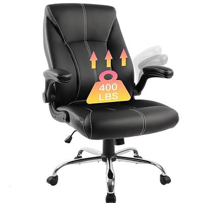 Office Chair Ergonomic Desk Chair, Computer PU Leather Home Office Chair,  Swivel Mesh Back Adjustable Lumbar Support Flip-up Arms Executive Task Chair