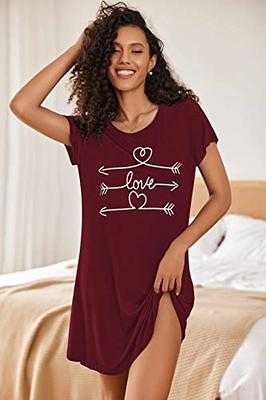 Women's Hotouch Nightgown Cotton Night Shirt for Sleeping Sleepwear Short  Sleeve Cute Print Sleep Shirts Dark Gray XXL 